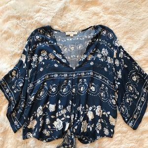 Crop front tie blouse